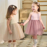 Dave&Bella Summer Toddler Girls Pink/Green Elegant Soft Mesh Spaghetti Strap Dress