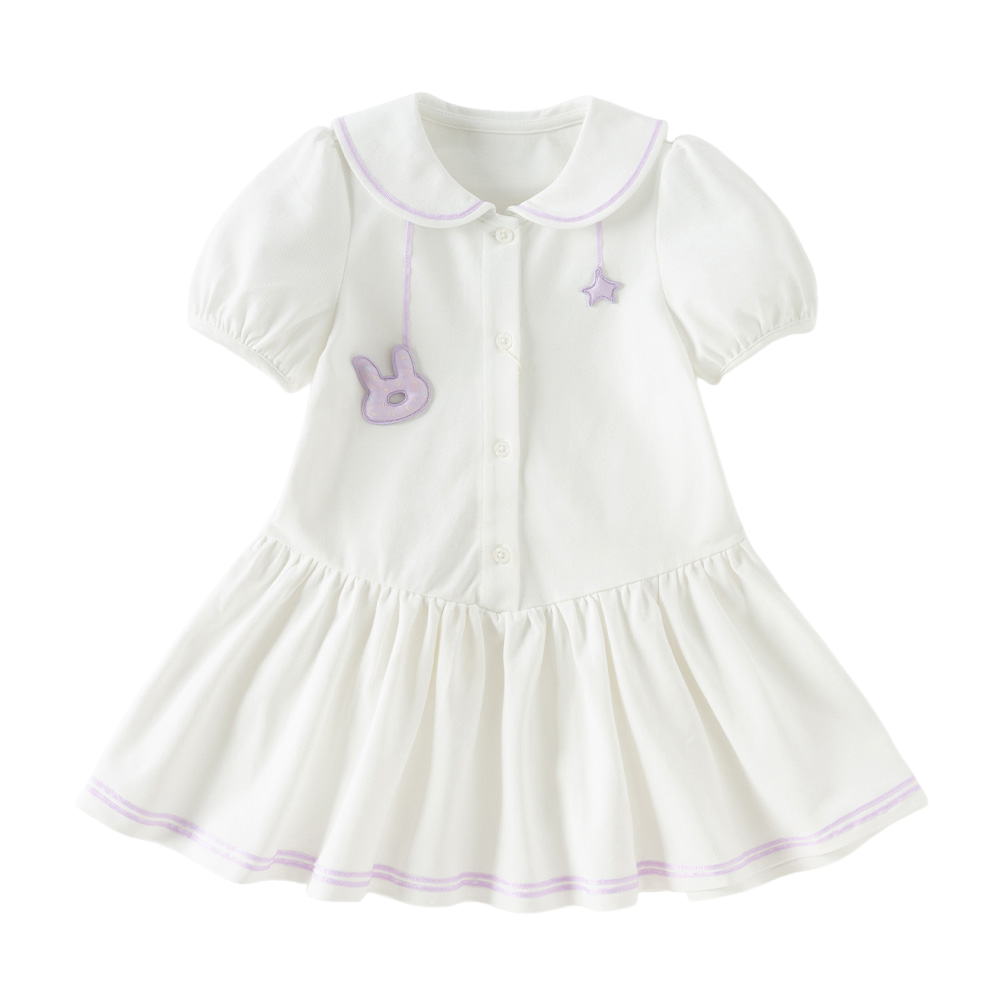 Dave&Bella Summer Toddler Girls White Soft Stylish Stretchable A-line Preppy Polo Dress