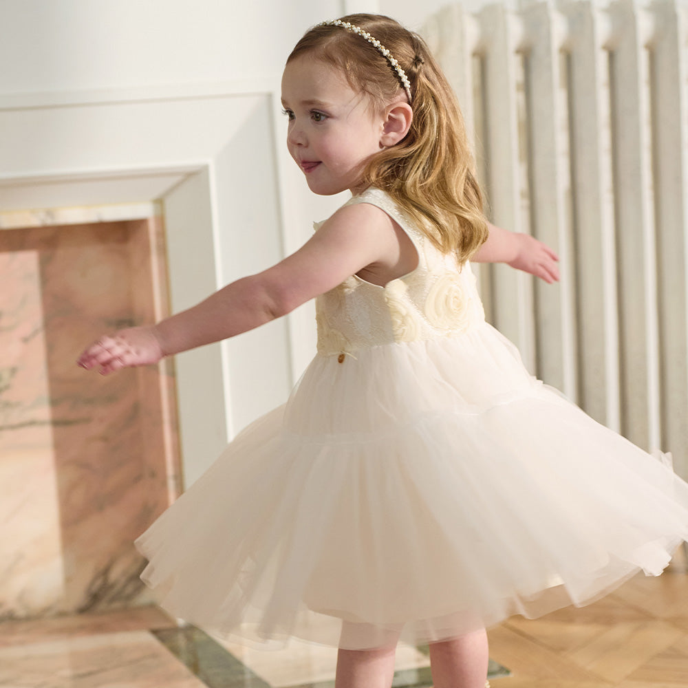 Dave&Bella Summer Toddler Girls Light Yellow Elegant Princess A-Line Tulle Party Dress