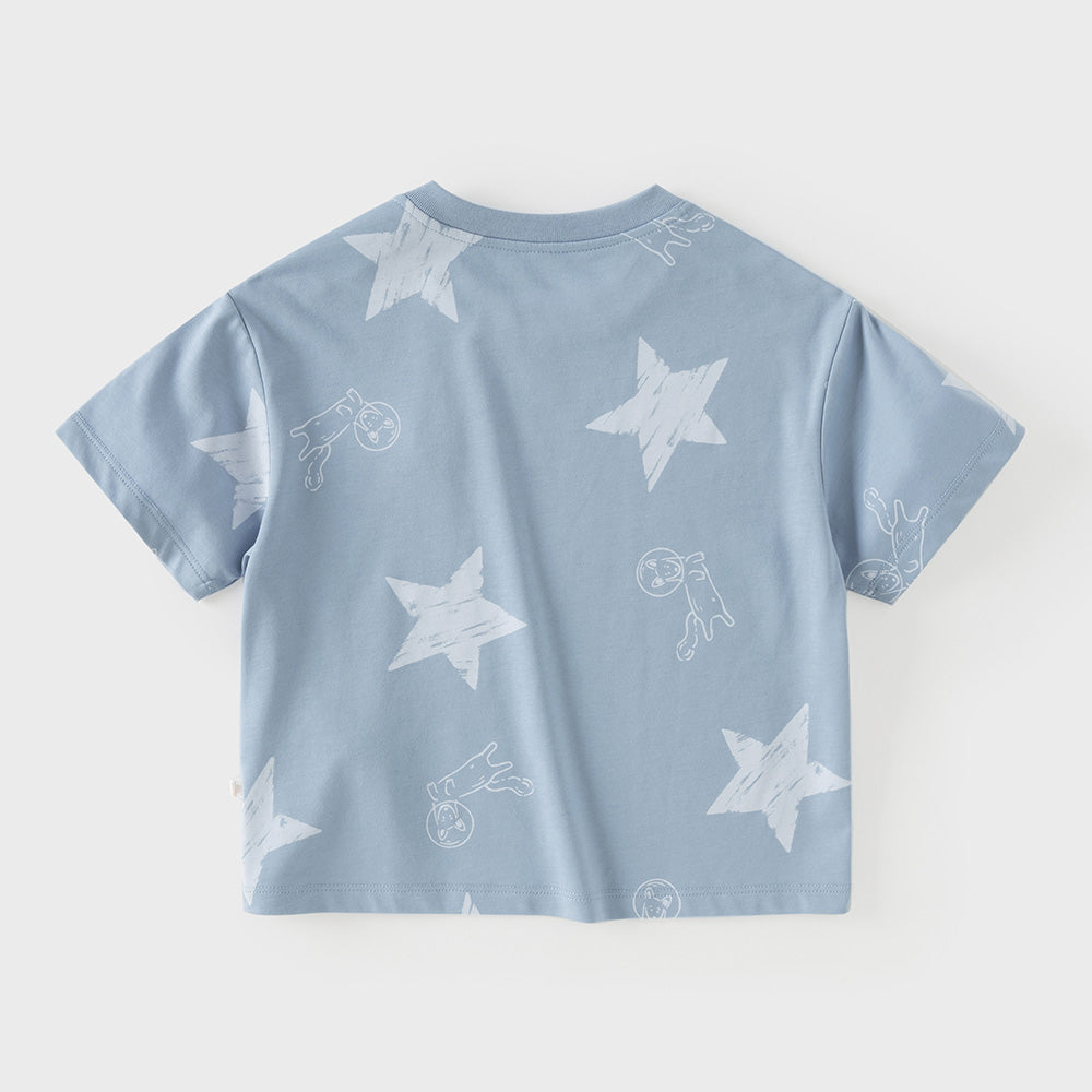 Dave&Bella Summer Toddler Boys Blue Start Print Breathable Soft Daily T-shirts