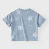 Dave&Bella Summer Toddler Boys Blue Start Print Breathable Soft Daily T-shirts