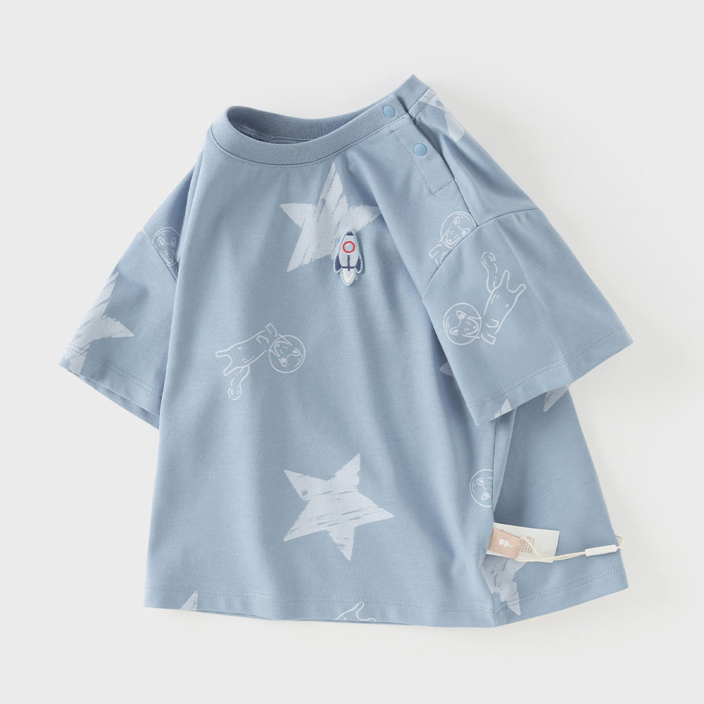 Dave&Bella Summer Toddler Boys Blue Start Print Breathable Soft Daily T-shirts