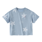 Dave&Bella Summer Toddler Boys Blue Start Print Breathable Soft Daily T-shirts