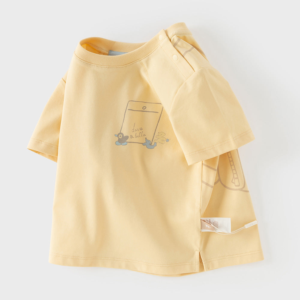 Dave&Bella Summer Toddler Boys Yellow Desgin Print Comfortable Casual T-shirts