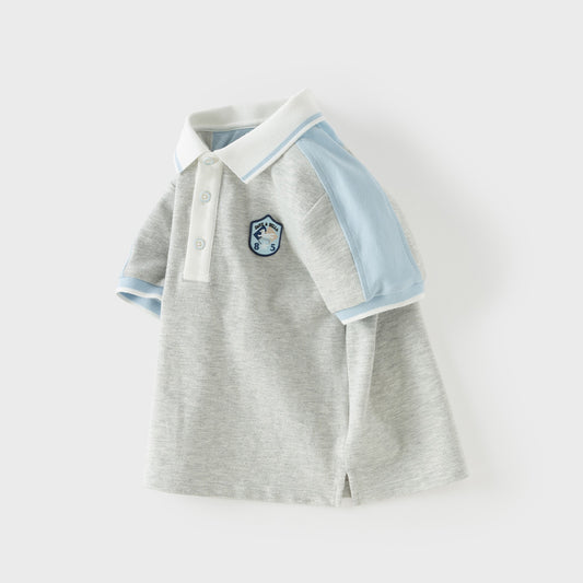 Dave&Bella Summer Toddler Boys Light Grey Short Sleeve Stretchable Soft Preppy Polos