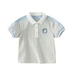 Dave&Bella Summer Toddler Boys Light Grey Short Sleeve Stretchable Soft Preppy Polos