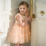 Dave&Bella Summer Toddler Girls Charming Pink Flutter Sleeve Soft Mesh Princess Dress