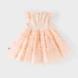 Dave&Bella Summer Toddler Girls Charming Pink Flutter Sleeve Soft Mesh Princess Dress