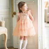Dave&Bella Summer Toddler Girls Charming Pink Flutter Sleeve Soft Mesh Princess Dress