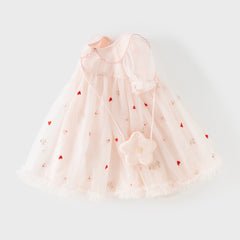 Dave&Bella Toddler Girls Summer Cute Pink Love Print Lightweight Mesh Dress(wallet bag)