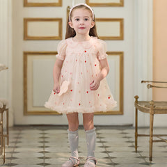 Dave&Bella Toddler Girls Summer Cute Pink Love Print Lightweight Mesh Dress(wallet bag)