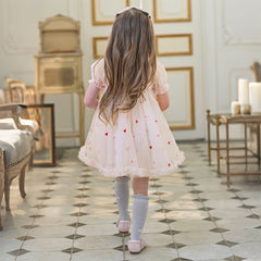 Dave&Bella Toddler Girls Summer Cute Pink Love Print Lightweight Mesh Dress(wallet bag)