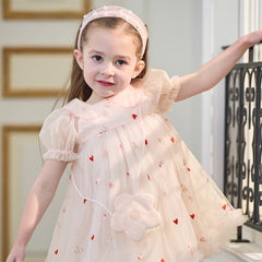 Dave&Bella Toddler Girls Summer Cute Pink Love Print Lightweight Mesh Dress(wallet bag)