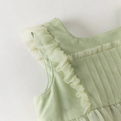 Dave&Bella Summer Toddler Girls Green Flower Embroidery Mesh Spaghetti Strap Dress