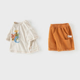 Dave&Bella Summer Toddler Boys Casual Apricot Animal Print Stretchable Top Shorts Sets