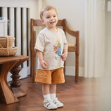 Dave&Bella Summer Toddler Boys Casual Apricot Animal Print Stretchable Top Shorts Sets