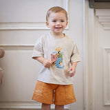 Dave&Bella Summer Toddler Boys Casual Apricot Animal Print Stretchable Top Shorts Sets