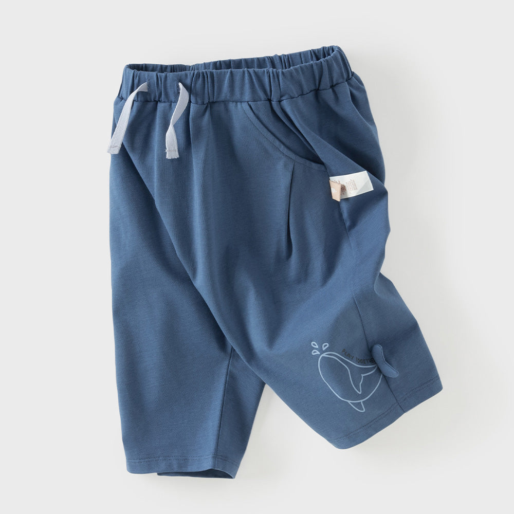 Dave&Bella Summer Toddler Boys Blue/Khaki Whale Print Daily Comfortable Capri Pants