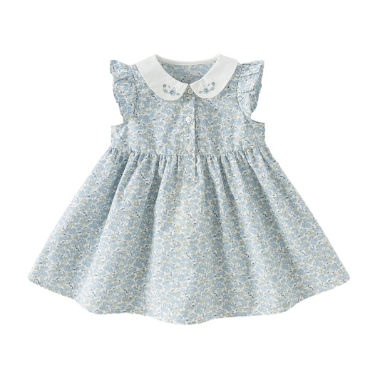 Dave&Bella Toddler Girls Summer Grey Blue Floral Flutter Sleeve Cotton Soft Daily Dress