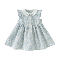 Dave&Bella Toddler Girls Summer Grey Blue Floral Flutter Sleeve Cotton Soft Daily Dress