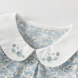 Dave&Bella Toddler Girls Summer Grey Blue Floral Flutter Sleeve Cotton Soft Daily Dress