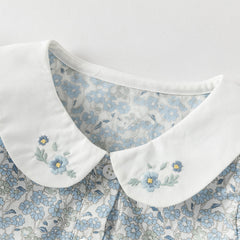 Dave&Bella Toddler Girls Summer Grey Blue Floral Flutter Sleeve Cotton Soft Daily Dress