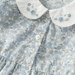 Dave&Bella Toddler Girls Summer Grey Blue Floral Flutter Sleeve Cotton Soft Daily Dress