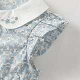 Dave&Bella Toddler Girls Summer Grey Blue Floral Flutter Sleeve Cotton Soft Daily Dress