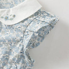 Dave&Bella Toddler Girls Summer Grey Blue Floral Flutter Sleeve Cotton Soft Daily Dress