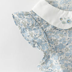 Dave&Bella Toddler Girls Summer Grey Blue Floral Flutter Sleeve Cotton Soft Daily Dress