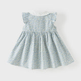Dave&Bella Toddler Girls Summer Grey Blue Floral Flutter Sleeve Cotton Soft Daily Dress
