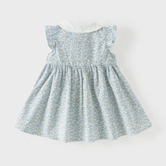 Dave&Bella Toddler Girls Summer Grey Blue Floral Flutter Sleeve Cotton Soft Daily Dress