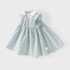 Dave&Bella Toddler Girls Summer Grey Blue Floral Flutter Sleeve Cotton Soft Daily Dress