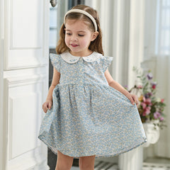 Dave&Bella Toddler Girls Summer Grey Blue Floral Flutter Sleeve Cotton Soft Daily Dress