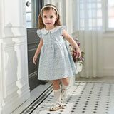 Dave&Bella Toddler Girls Summer Grey Blue Floral Flutter Sleeve Cotton Soft Daily Dress