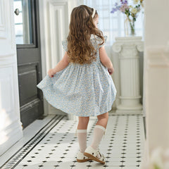 Dave&Bella Toddler Girls Summer Grey Blue Floral Flutter Sleeve Cotton Soft Daily Dress