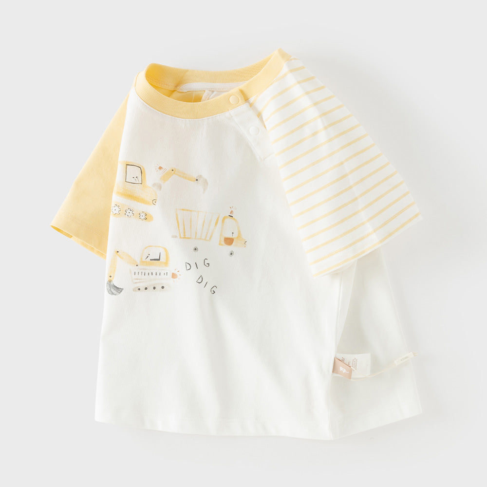 Dave&Bella Summer Toddler Boys Light Yellow Cute Cartoon Print Cotton Breathable T-shirts