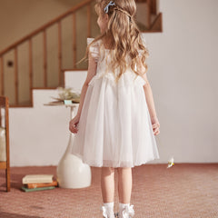 Dave&Bella Summer Toddler Girls Pearl White Sleeveless Mesh Princess Strappy Dress