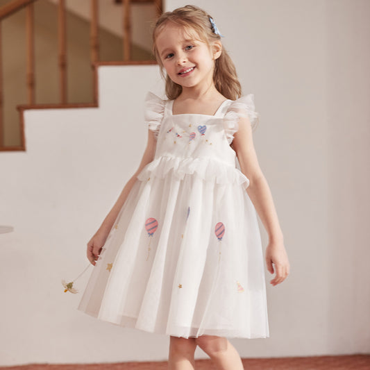 Dave&Bella Summer Toddler Girls Pearl White Sleeveless Mesh Princess Strappy Dress
