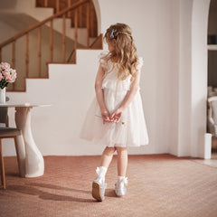 Dave&Bella Summer Toddler Girls Pearl White Sleeveless Mesh Princess Strappy Dress