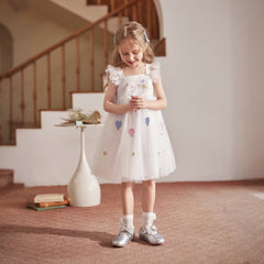 Dave&Bella Summer Toddler Girls Pearl White Sleeveless Mesh Princess Strappy Dress