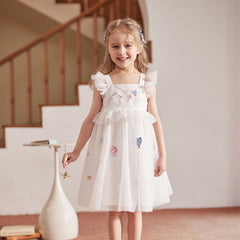 Dave&Bella Summer Toddler Girls Pearl White Sleeveless Mesh Princess Strappy Dress