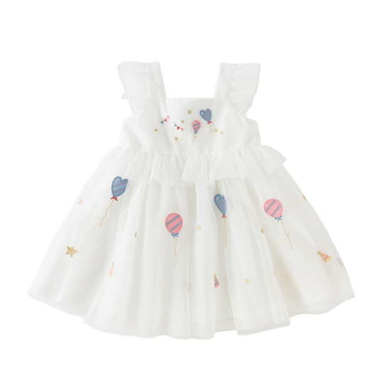 Dave&Bella Summer Toddler Girls Pearl White Sleeveless Mesh Princess Strappy Dress