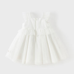 Dave&Bella Summer Toddler Girls Pearl White Sleeveless Mesh Princess Strappy Dress