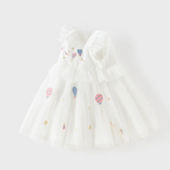 Dave&Bella Summer Toddler Girls Pearl White Sleeveless Mesh Princess Strappy Dress