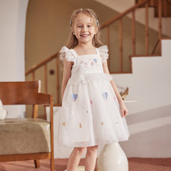 Dave&Bella Summer Toddler Girls Pearl White Sleeveless Mesh Princess Strappy Dress