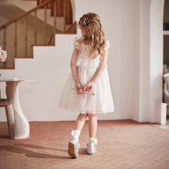 Dave&Bella Summer Toddler Girls Pearl White Sleeveless Mesh Princess Strappy Dress