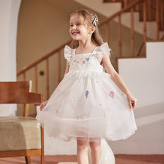 Dave&Bella Summer Toddler Girls Pearl White Sleeveless Mesh Princess Strappy Dress