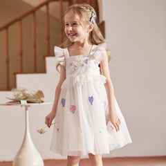 Dave&Bella Summer Toddler Girls Pearl White Sleeveless Mesh Princess Strappy Dress