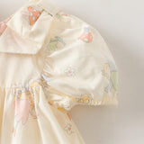 Dave&Bella Summer Toddler Girls Beige Cute Floral Print Soft Party A-line Dress